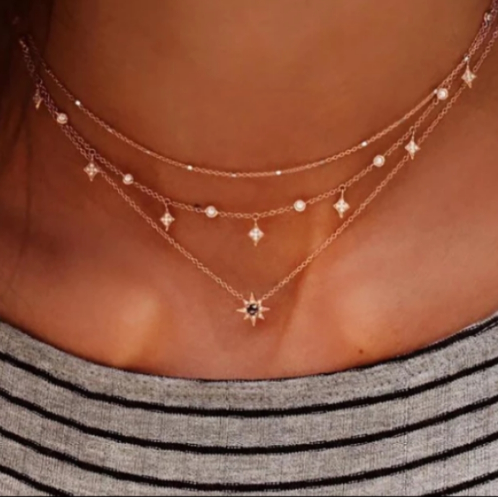 Gold layered necklace with simulated diamonds
